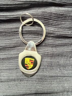 Porsche Design Silver Keyring with Black and Yellow Porsche Crest